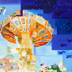 Sternenflug, Öl auf Lw, 1x1m meyers-art momete malerei