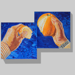 date, hands, blue, orange meyers-art painting contamporary art time